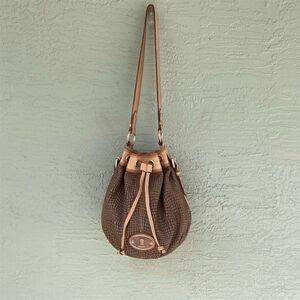 Fossil Women's Brown Alligator Print Leather Drawstring Bucket Bag